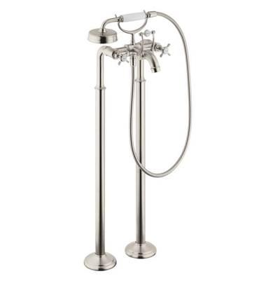 AXOR Montreux 2-Handle Freestanding Tub Filler Trim with Cross Handles and 1.8 GPM Handshower in Brushed Nickel by Axor