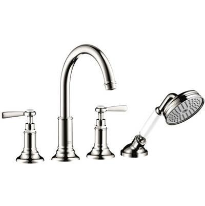 AXOR Montreux 4-Hole Roman Tub Set Trim with Lever Handles and 1.8 GPM Handshower in Polished Nickel by Axor