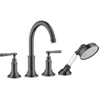 AXOR Montreux 4-Hole Roman Tub Set Trim with Lever Handles and 1.8 GPM Handshower in Brushed Black Chrome by Axor