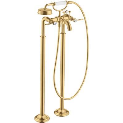 AXOR Montreux 2-Handle Freestanding Tub Filler Trim with Lever Handles and 1.8 GPM Handshower in Brushed Gold Optic by Axor
