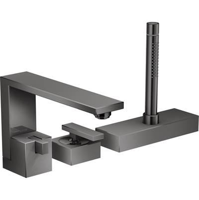 AXOR Edge 3-Hole Roman Tub Set Trim with 1.75 GPM Handshower - Diamond Cut in Polished Black Chrome