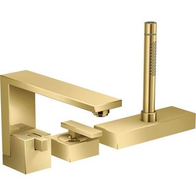 AXOR Edge 3-Hole Roman Tub Set Trim with 1.75 GPM Handshower - Diamond Cut in Polished Gold Optic by Axor