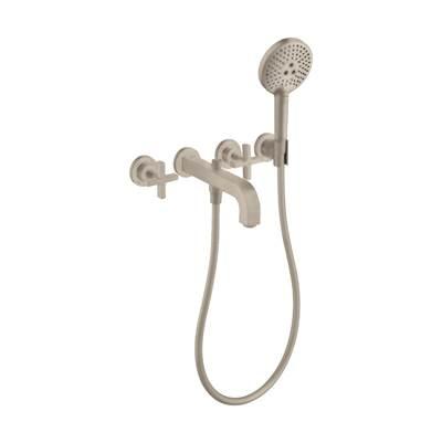 AXOR Citterio 3-Hole Wall-Mounted Tub Trim with Handshower, 1.75 GPM- Cross Handles in Brushed Nickel