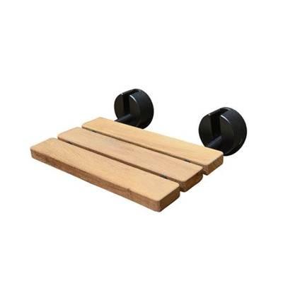 16'' Wall Mount Teak Showerseat Brushed Nickel Round Brackets by Barclay