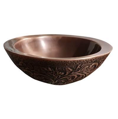 Akola 14'' Round Embossed Copper Vessel