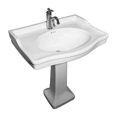 Ensal Pedestal with 1 Faucet Hole, Overflow, White by Barclay