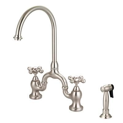 Banner Kitchen Bridge Faucet w Sidespray & Metal Cros Han, BN by Barclay