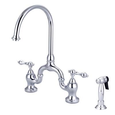 Banner Kitchen Bridge Faucet w Sidespray & Metal Lver Han, CP
