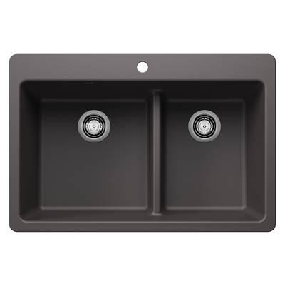 Liven SILGRANIT 33'' 60/40 Double Bowl Dual Mount Kitchen Sink with Low Divide - Cinder