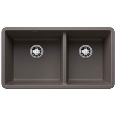 Precis SILGRANIT 33'' 60/40 Double Bowl Undermount Kitchen Sink - Volcano Gray by Blanco