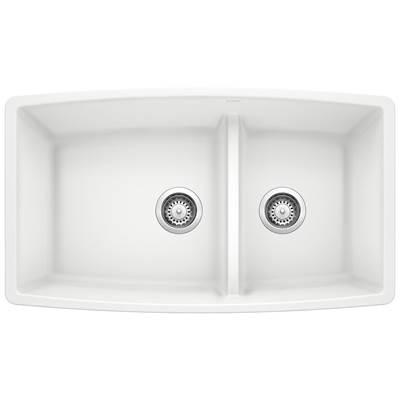 Performa SILGRANIT 33'' 60/40 Double Bowl Undermount Kitchen Sink with Low Divide - White by Blanco