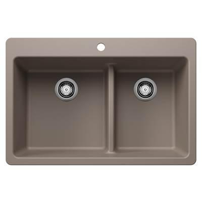 Liven SILGRANIT 33'' 60/40 Double Bowl Dual Mount Kitchen Sink with Low Divide - Truffle by Blanco