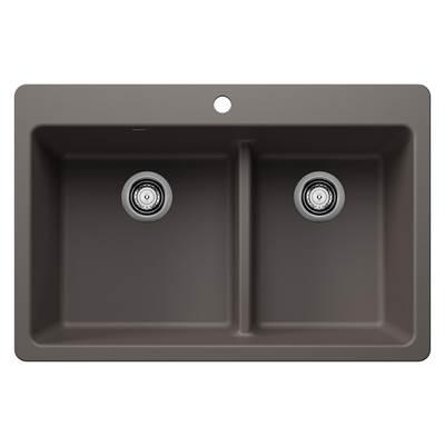 Liven SILGRANIT 33'' 60/40 Double Bowl Dual Mount Kitchen Sink with Low Divide - Volcano Gray