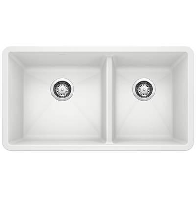 Precis SILGRANIT 33'' 60/40 Double Bowl Undermount Kitchen Sink - White by Blanco