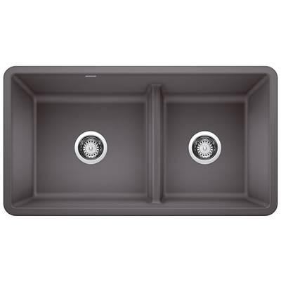 Precis SILGRANIT 33'' 60/40 Reversible Double Bowl Undermount Kitchen Sink with Low Divide - Cinder by Blanco