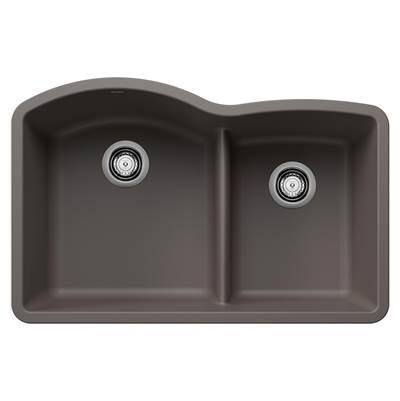 Diamond SILGRANIT 32'' 60/40 Double Bowl Undermount Kitchen Sink with Low Divide - Volcano Gray by Blanco