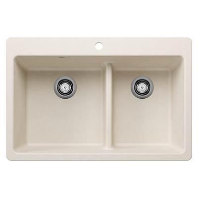 Liven SILGRANIT 33'' 60/40 Double Bowl Dual Mount Kitchen Sink with Low Divide - Soft White