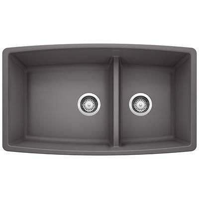 Performa SILGRANIT 33'' 60/40 Double Bowl Undermount Kitchen Sink with Low Divide - Cinder by Blanco