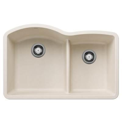 Diamond SILGRANIT 32'' 60/40 Double Bowl Undermount Kitchen Sink with Low Divide - Soft White by Blanco