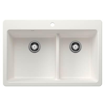 Liven SILGRANIT 33'' 60/40 Double Bowl Dual Mount Kitchen Sink with Low Divide - White by Blanco