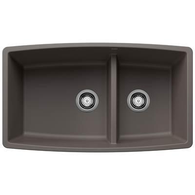 Performa SILGRANIT 33'' 60/40 Double Bowl Undermount Kitchen Sink with Low Divide - Volcano Gray by Blanco