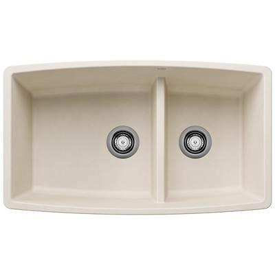 Performa SILGRANIT 33'' 60/40 Double Bowl Undermount Kitchen Sink with Low Divide - Soft White by Blanco