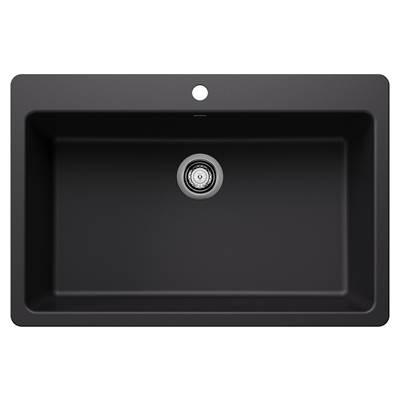 Liven SILGRANIT 33'' Super Single Dual Mount Kitchen Sink - Coal Black by Blanco