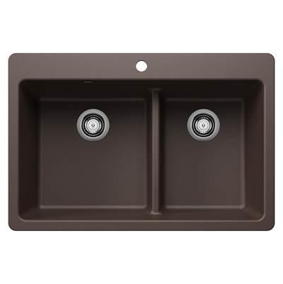 Liven SILGRANIT 33'' 60/40 Double Bowl Dual Mount Kitchen Sink with Low Divide - Cafe