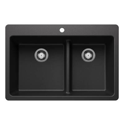 Liven SILGRANIT 33'' 60/40 Double Bowl Dual Mount Kitchen Sink with Low Divide - Anthracite