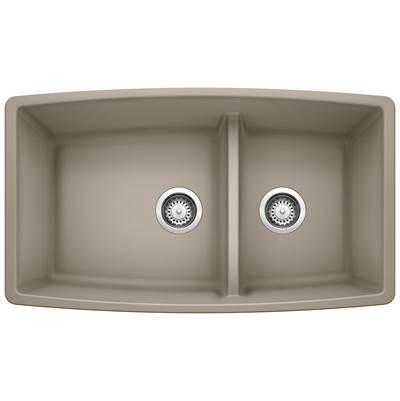 Performa SILGRANIT 33'' 60/40 Double Bowl Undermount Kitchen Sink with Low Divide - Truffle by Blanco