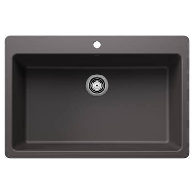 Liven SILGRANIT 33'' Super Single Dual Mount Kitchen Sink - Cinder by Blanco
