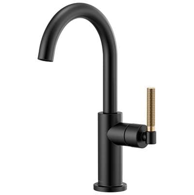 Brizo Litze Bar Faucet with Arc Spout and Knurled Handle Kit - Matte Black with Luxe Gold