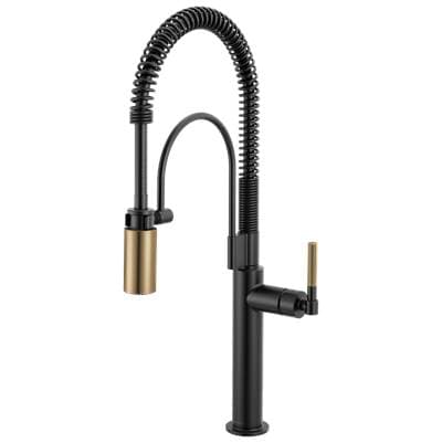 Brizo Litze Semi-professional Kitchen Faucet - Knurled Handle - Matte Black with Luxe Gold by Brizo