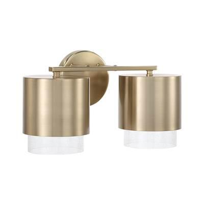 15''W x 8.25''H 2-Light Cylindrical Metal Vanity in Matte Brass with Seeded Glass