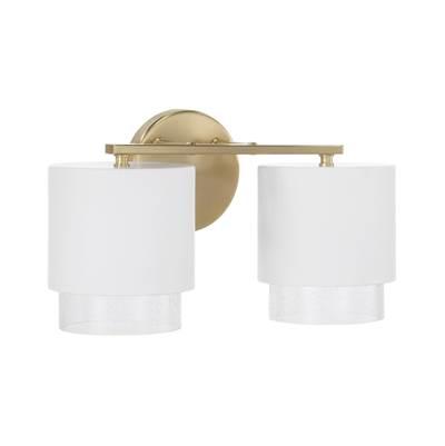 16''W x 8.25''H 2-Light Cylindrical Metal Vanity in Matte White with Matte Brass Interior and Seeded Glass