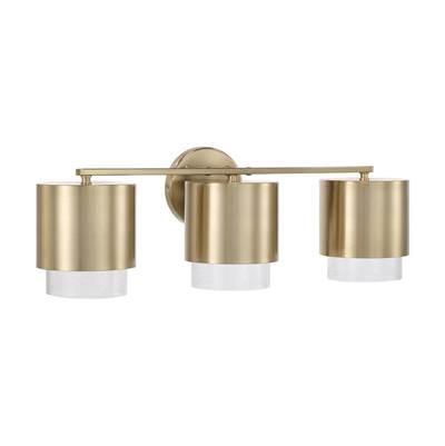 24.25''W x 8.25''H 3-Light Cylindrical Metal Vanity in Matte Brass with Seeded Glass