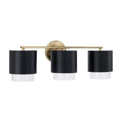 24.25''W x 8.25''H 3-Light Cylindrical Metal Vanity in Matte Black with Matte Brass Interior and Seeded Glass