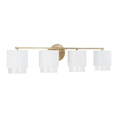 33.50''W x 8.25''H 4-Light Cylindrical Metal Vanity in Matte White with Matte Brass Interior and Seeded Glass by Capital Lighting