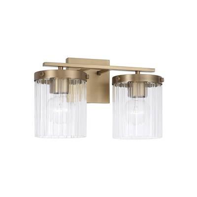 15'' W x 9'' H 2-Light Vanity in Aged Brass with Clear Beveled Fluted Glass by Capital Lighting