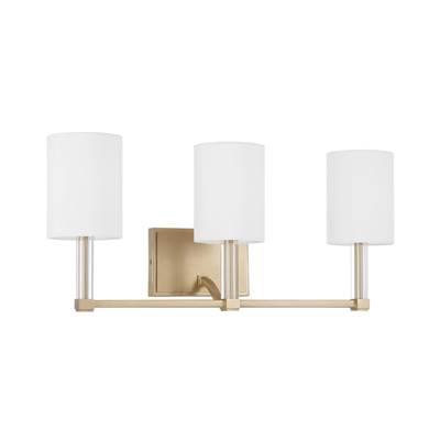 24'' W x 9.75'' H 3-Light Vanity in Matte Brass with Clear Acrylic Accents and Cylindrical White Fabric Shades by Capital Lighting