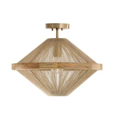 19.75W x 16.25H 1-Light Dual Mount Pendant in Matte Brass with Mango Wood and Handwrapped Natural Jute Rope String by Capital Lighting