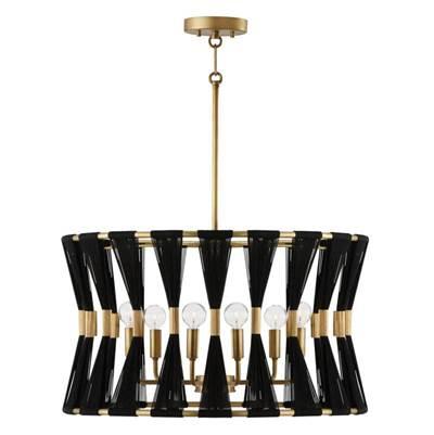 Bianca 6-Light Pendant in Black Rope and Patinaed Brass