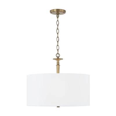 Abbie 3-Light Pendant in Aged Brass with White Fabric Shade