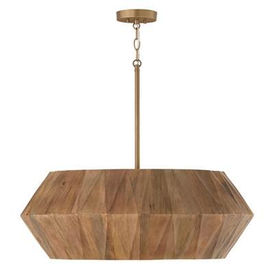 29'' W x 11'' H 6-Light Pendant in Hand-distressed Patinaed Brass and Handcrafted Mango Wood by Capital Lighting