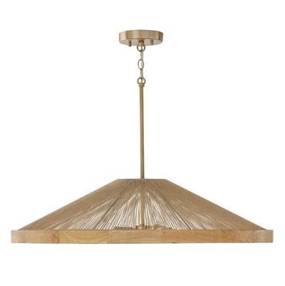 31''W x 7.50''H 4-Light Pendant in Matte Brass with Mango Wood and Handwrapped Natural Jute Rope String by Capital Lighting