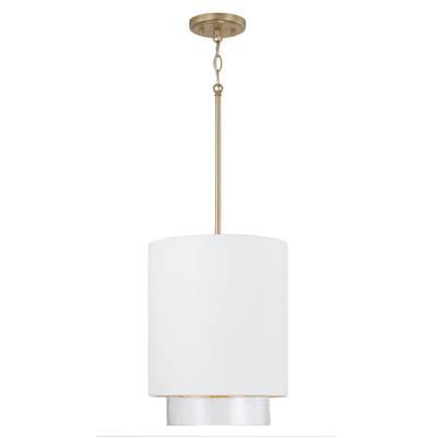 11.50''W x 19.50''H 1-Light Cylindrical Metal Pendant in Matte White with Matte Brass Interior and Seeded Glass by Capital Lighting