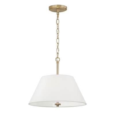 15''W x 13.25''H 3-Light Dual Mount Pendant in Matte Brass with White Fabric Shade and Glass Diffuser
