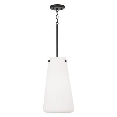 10.5'' W x 18.5'' H 1-Light Pendant in Matte Black with Tapered Soft White Glass