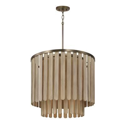24'' W x 21'' H 5-Light Pendant in Dark Brass with Handcrafted Mango Wood in Nordic Grey Stain by Capital Lighting