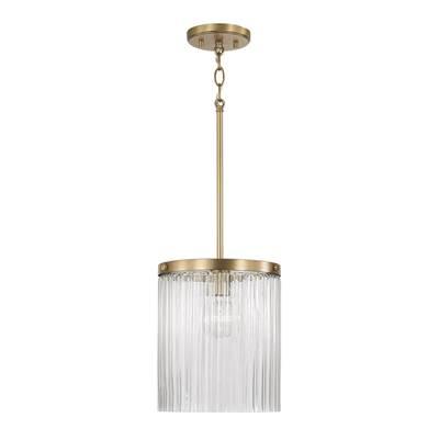 10'' W x 16'' H 1-Light Pendant in Aged Brass with Clear Beveled Fluted Glass